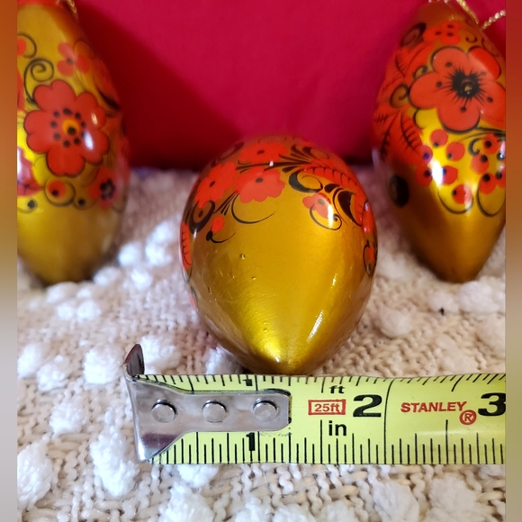 Vntg Russian "Khokhloma" Wooden, Hand Painted Christmas Ornaments, 9 teardrop - Picture 11 of 15